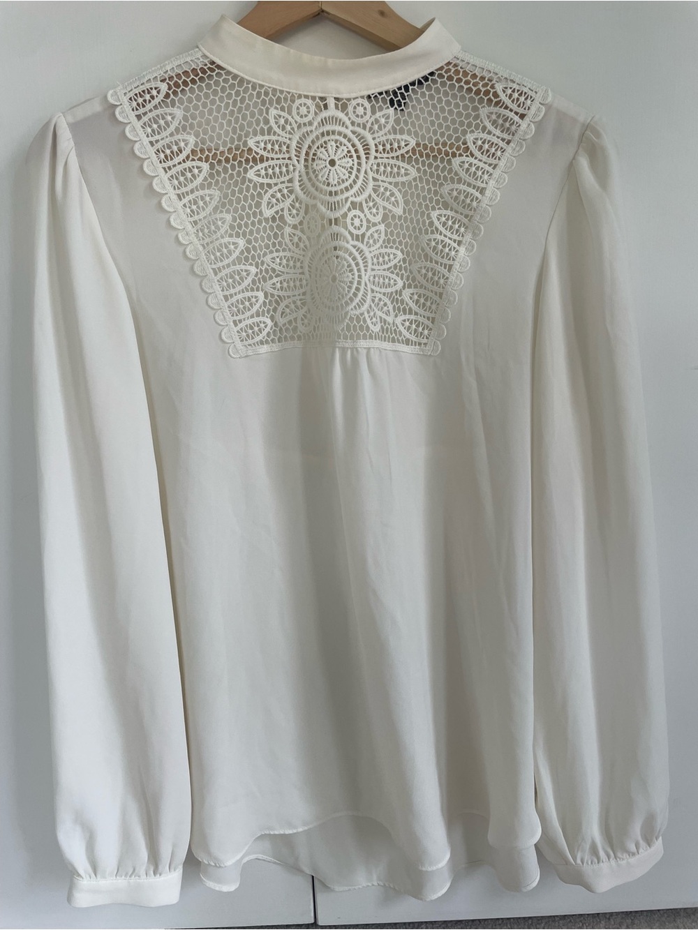 Express Ivory Lace Yoke High-Neck Blouse